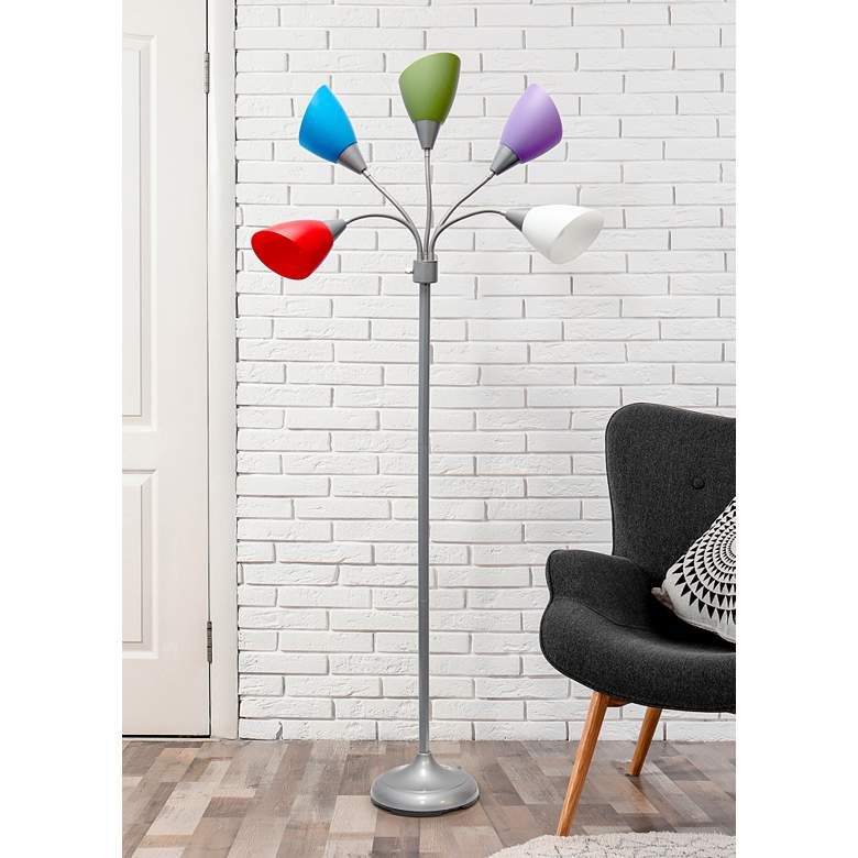 Image 1 Simple Designs Primary Colors Five Light Modern Gooseneck Floor Lamp