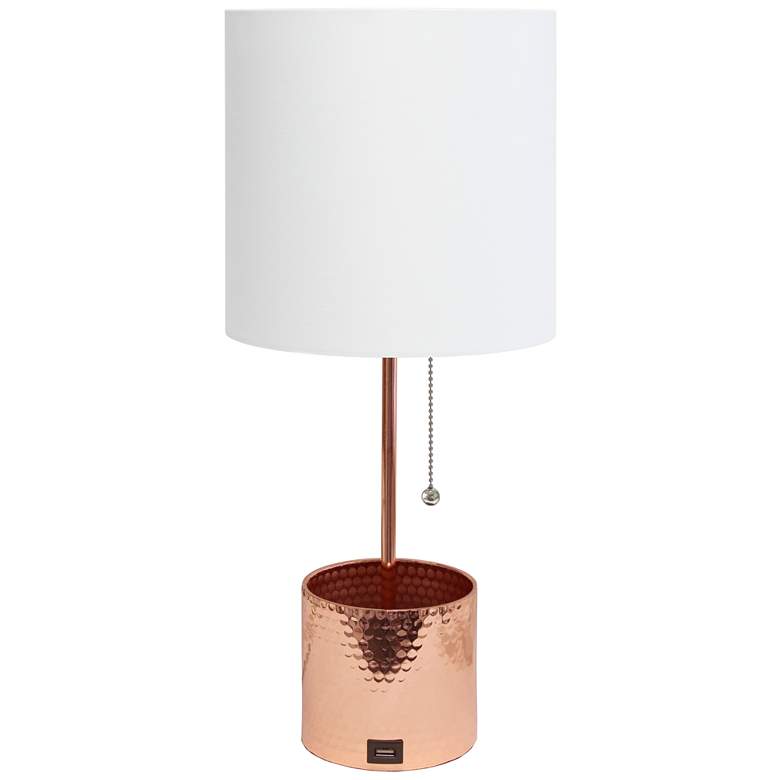 Image 2 Simple Designs Rose Gold Metal Table Lamp with Organizer and USB Port