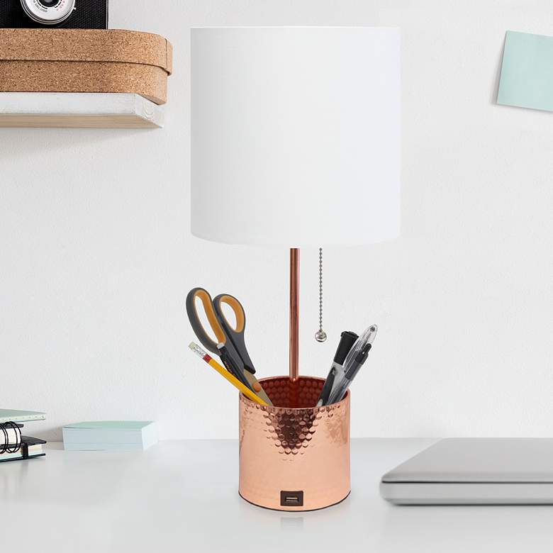 Image 1 Simple Designs Rose Gold Metal Table Lamp with Organizer and USB Port