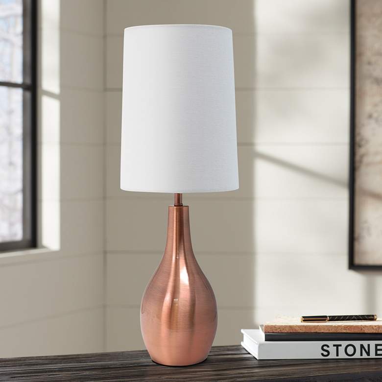 Image 1 Simple Designs Rose Gold Metal Teardrop Table Lamp