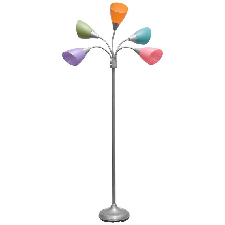 Image 2 Simple Designs Silver Floor Lamp w/ Fun Multicolor Shades