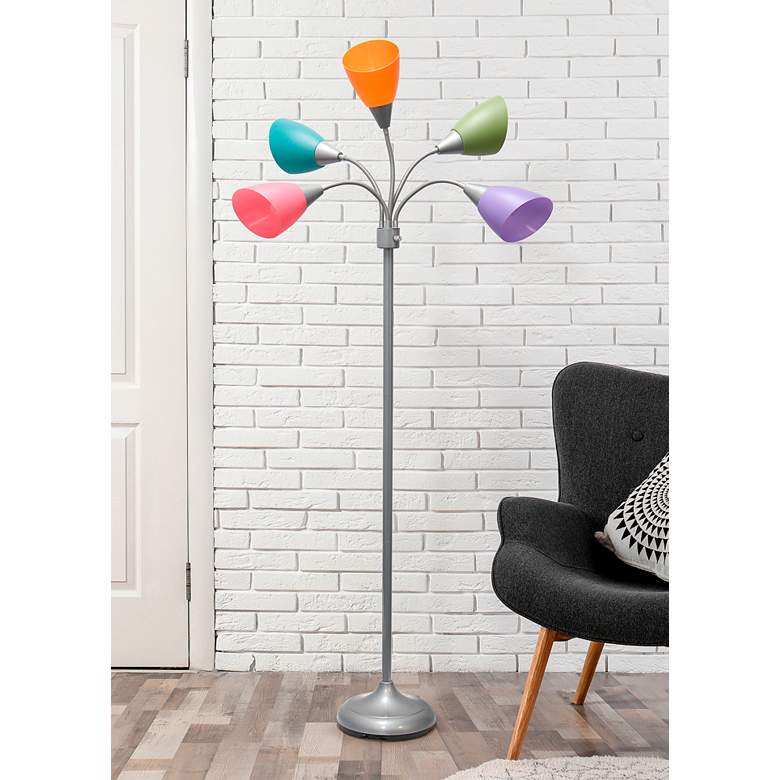 Image 1 Simple Designs Silver Floor Lamp w/ Fun Multicolor Shades