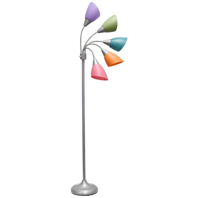 Image 6 Simple Designs Silver Floor Lamp w/ Fun Multicolor Shades more views