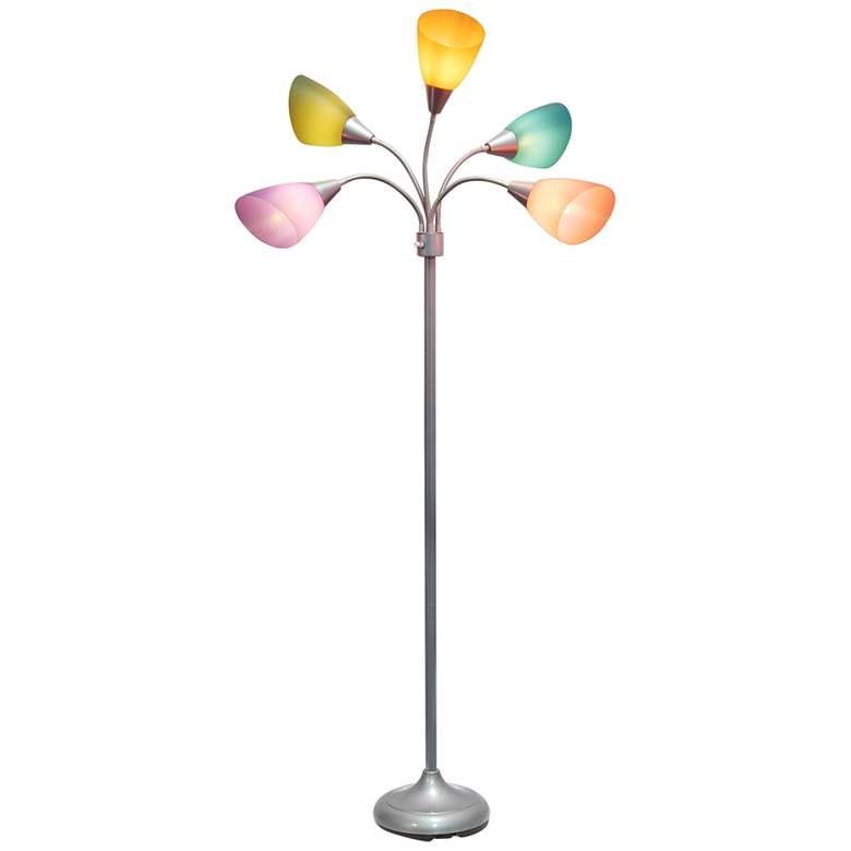 Image 7 Simple Designs Silver Floor Lamp w/ Fun Multicolor Shades more views