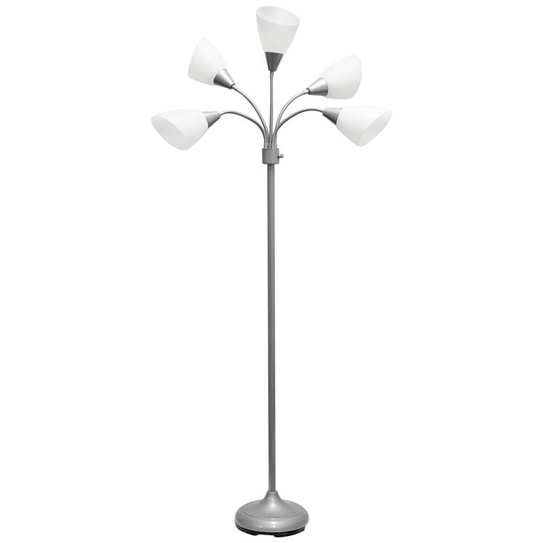 Image 2 Simple Designs Silver Gooseneck Floor Lamp with White Shades