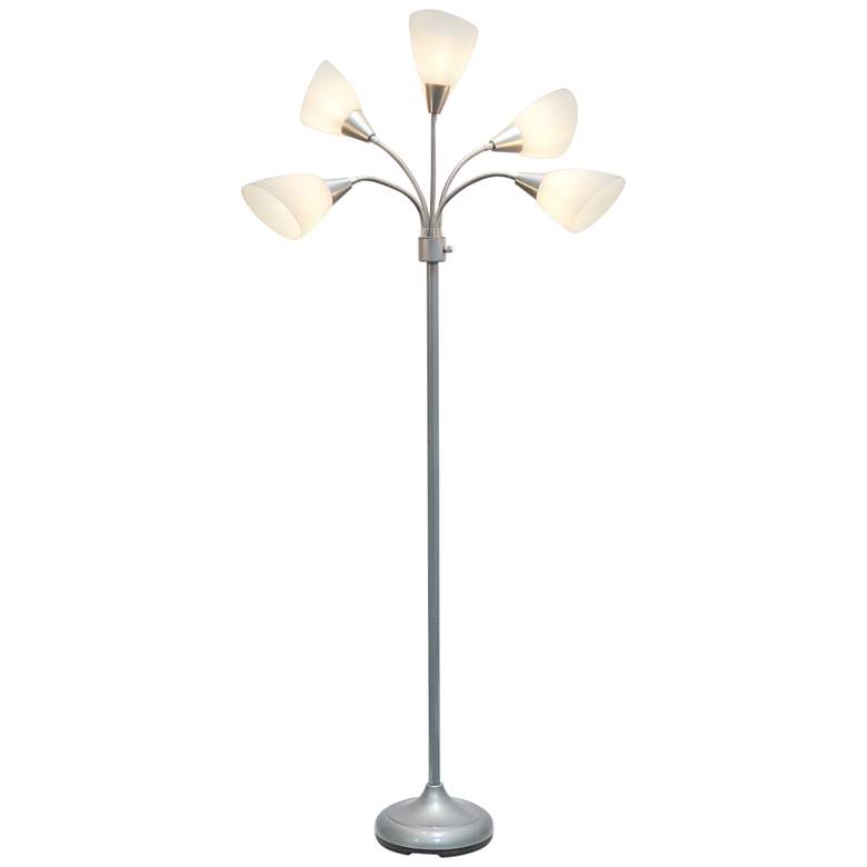 Image 7 Simple Designs Silver Gooseneck Floor Lamp with White Shades more views