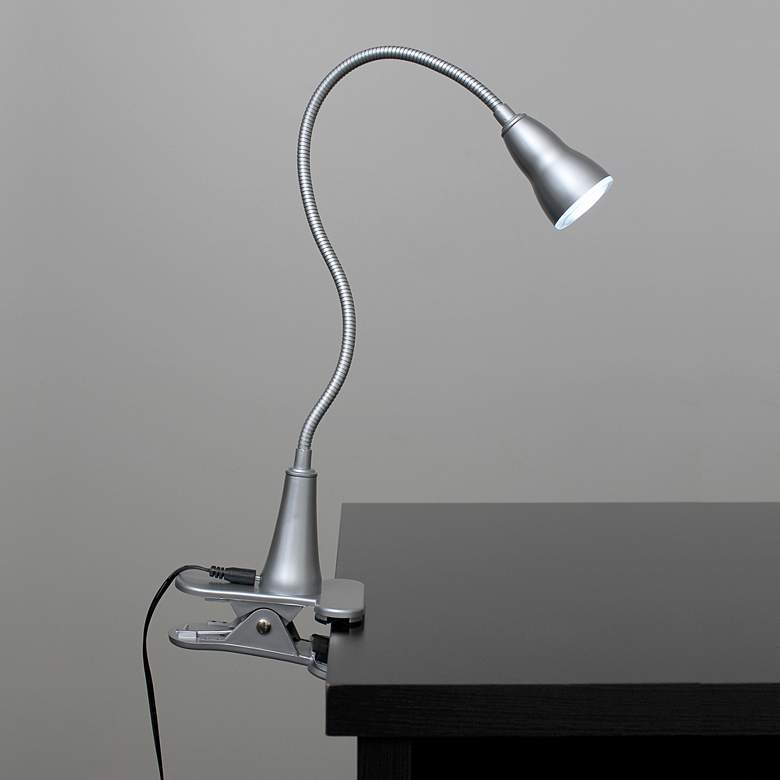 Image 1 Simple Designs Silver Gooseneck LED Clip Light Desk Lamp