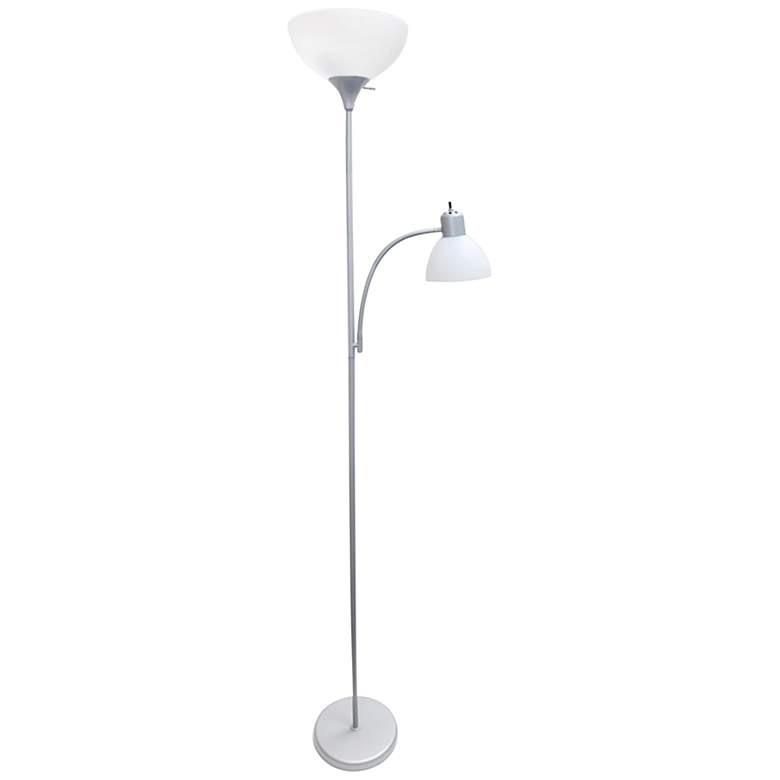 Image 2 Simple Designs Silver Metal 2-Light Torchiere Floor Lamp