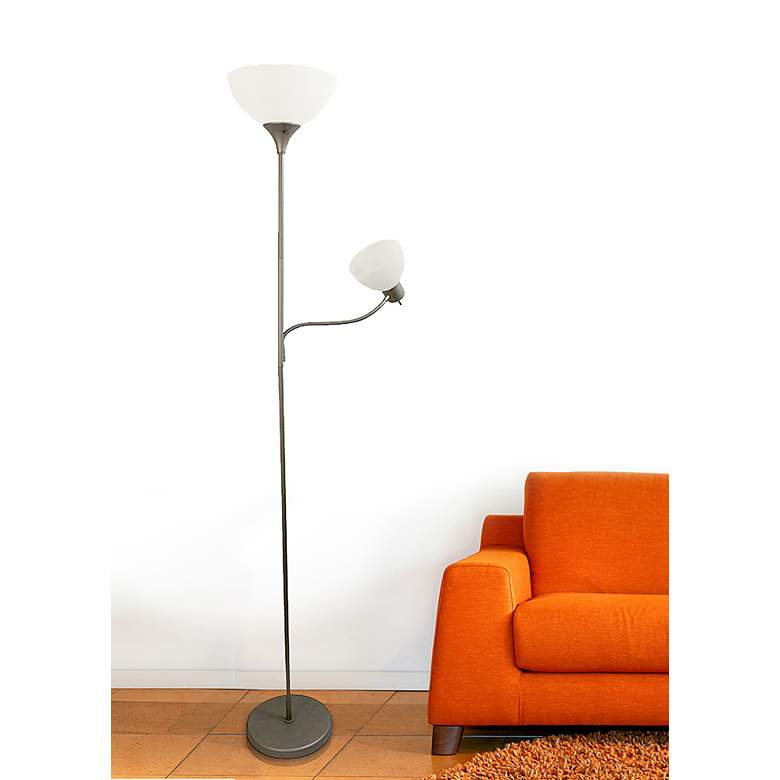 Image 1 Simple Designs Silver Metal 2-Light Torchiere Floor Lamp