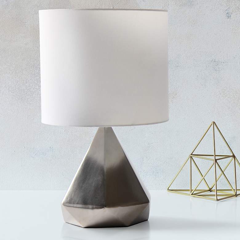 Image 1 Simple Designs Silver Pyramid Ceramic Table Lamp