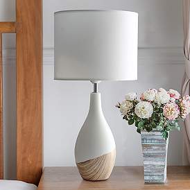 Image1 of Simple Designs Strikers 19"H White and Light Wood Accent Table Lamp