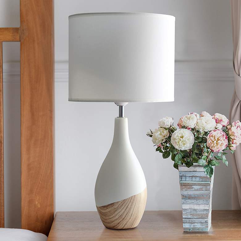 Image 1 Simple Designs Strikers 19 inchH White and Light Wood Accent Table Lamp