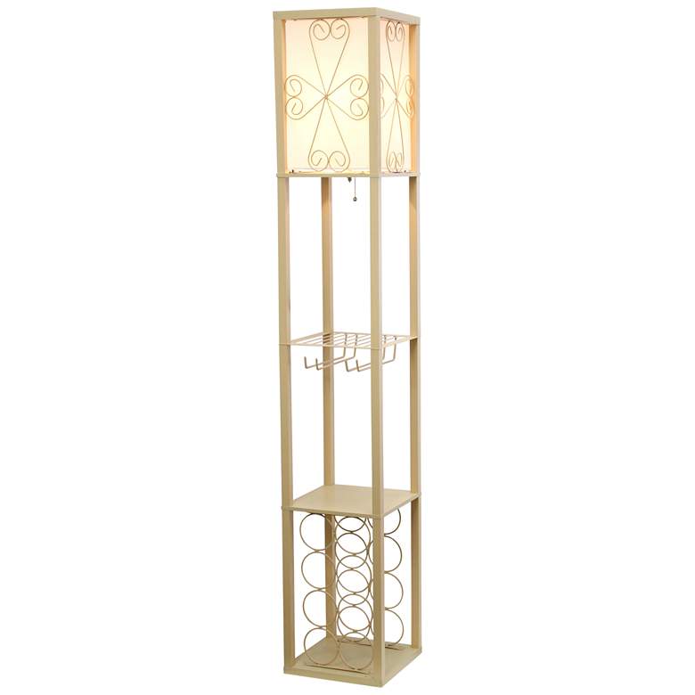 Image 2 Simple Designs Tan Etagere Floor Lamp with Storage and Shelf