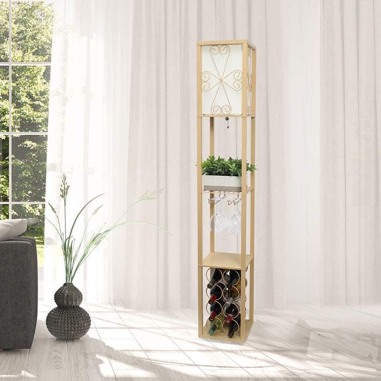 Image 1 Simple Designs Tan Etagere Floor Lamp with Storage and Shelf