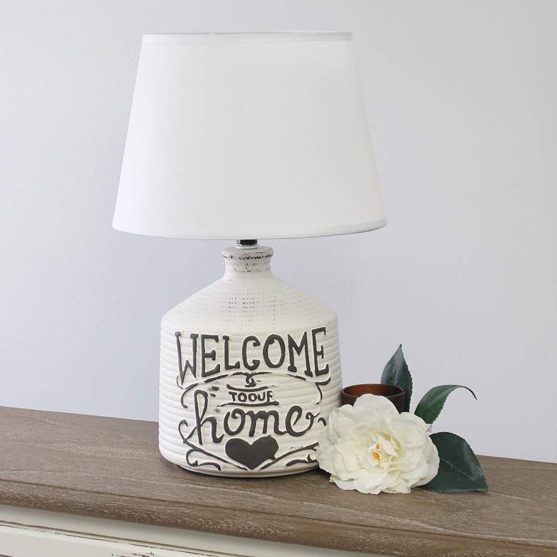 Image 1 Simple Designs Welcome Home 13 3/4 inchH White Accent Table Lamp