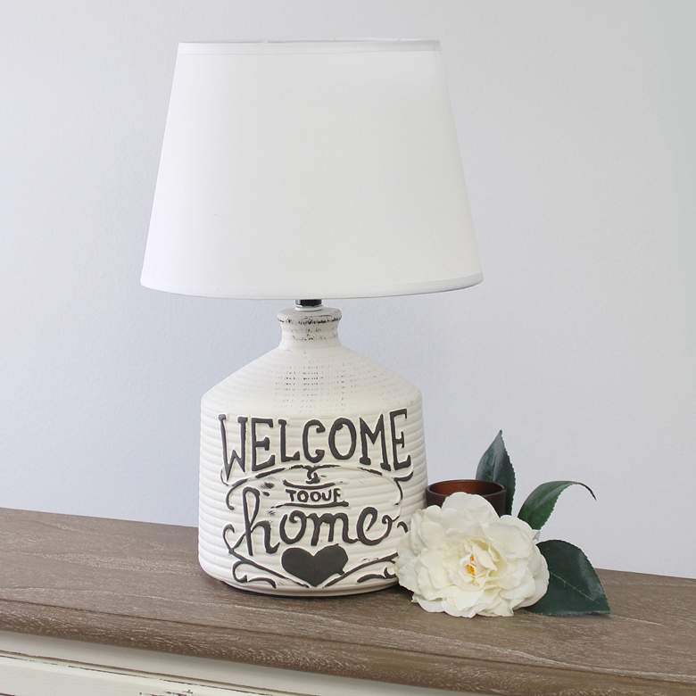Image 1 Simple Designs Welcome Home 13 3/4"H White Accent Table Lamp