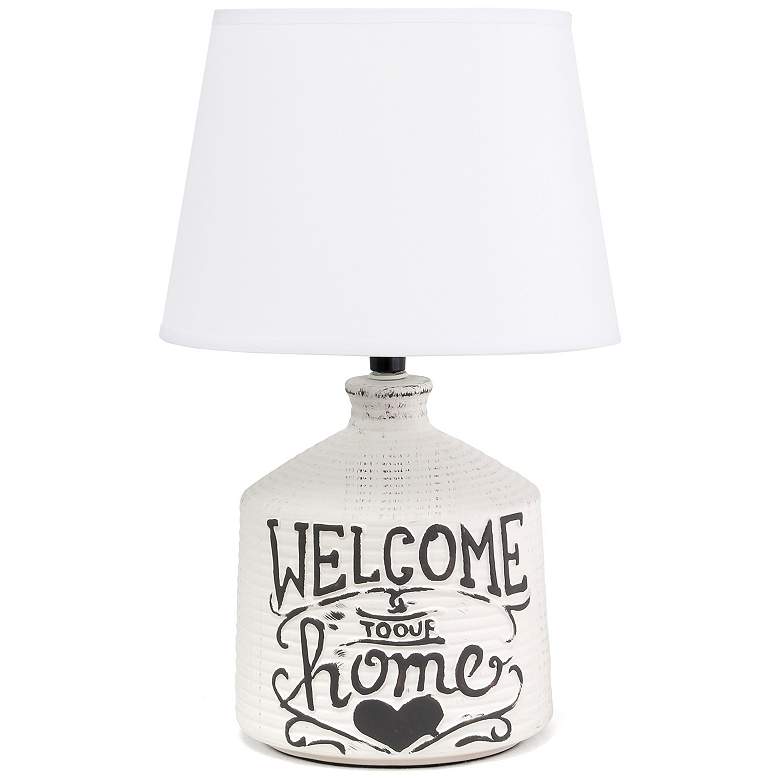 Image 3 Simple Designs Welcome Home 13 3/4 inchH White Accent Table Lamp more views