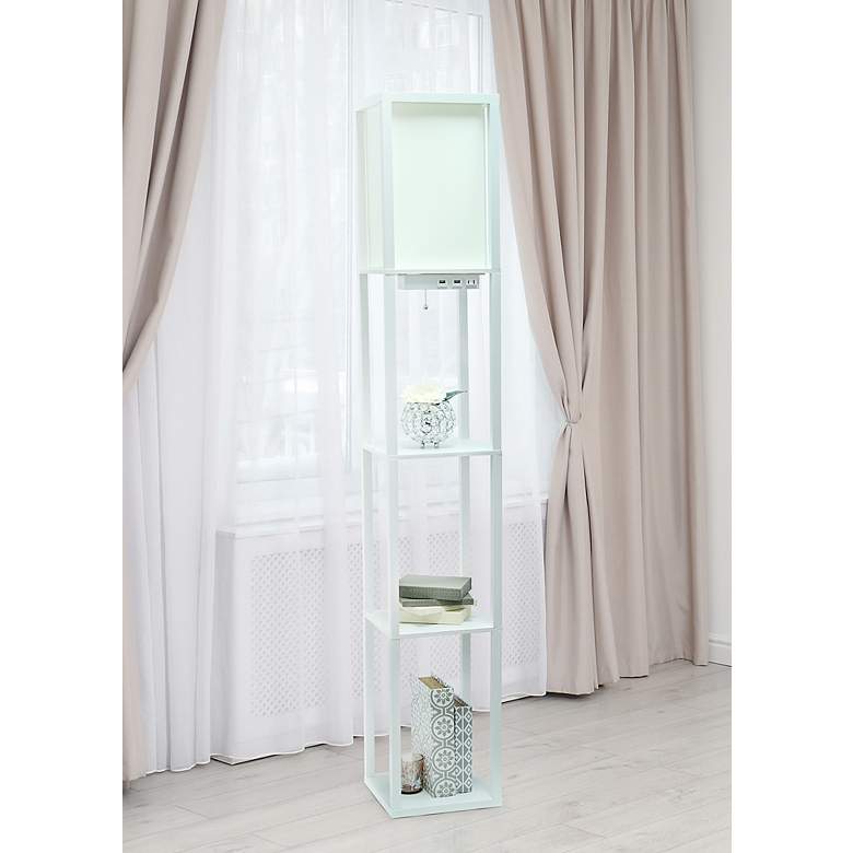 Image 1 Simple Designs White 3-Self Etagere Floor Lamp with USB Ports and Outlet