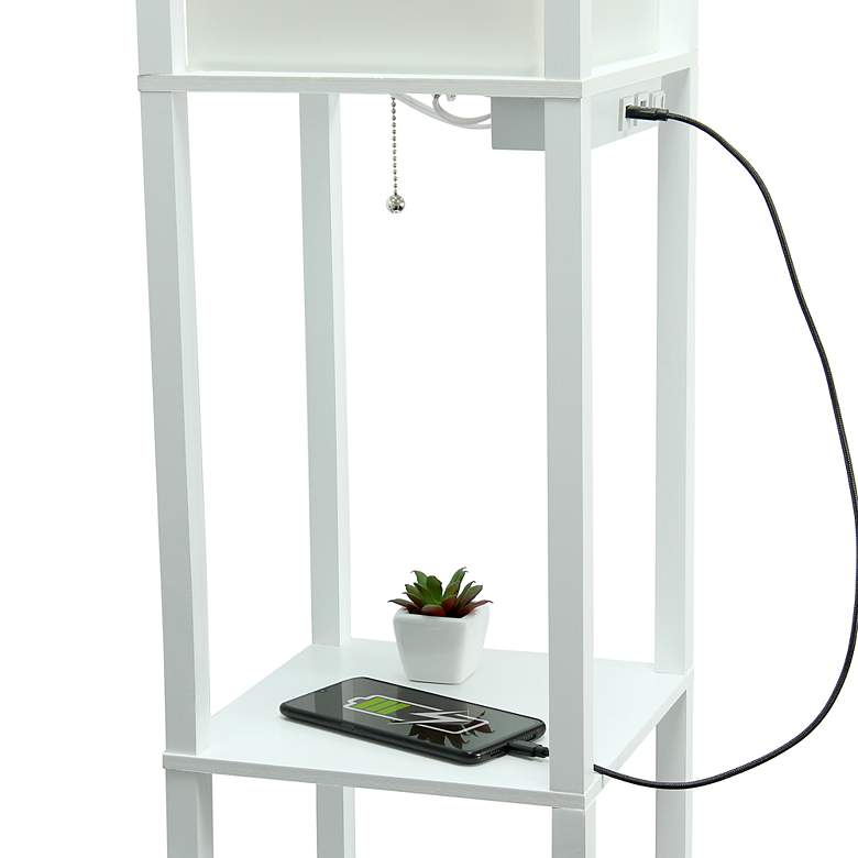 Image 5 Simple Designs White 3-Self Etagere Floor Lamp with USB Ports and Outlet more views