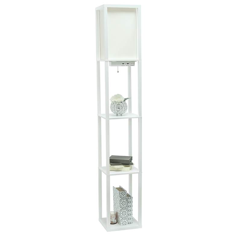 Image 7 Simple Designs White 3-Self Etagere Floor Lamp with USB Ports and Outlet more views
