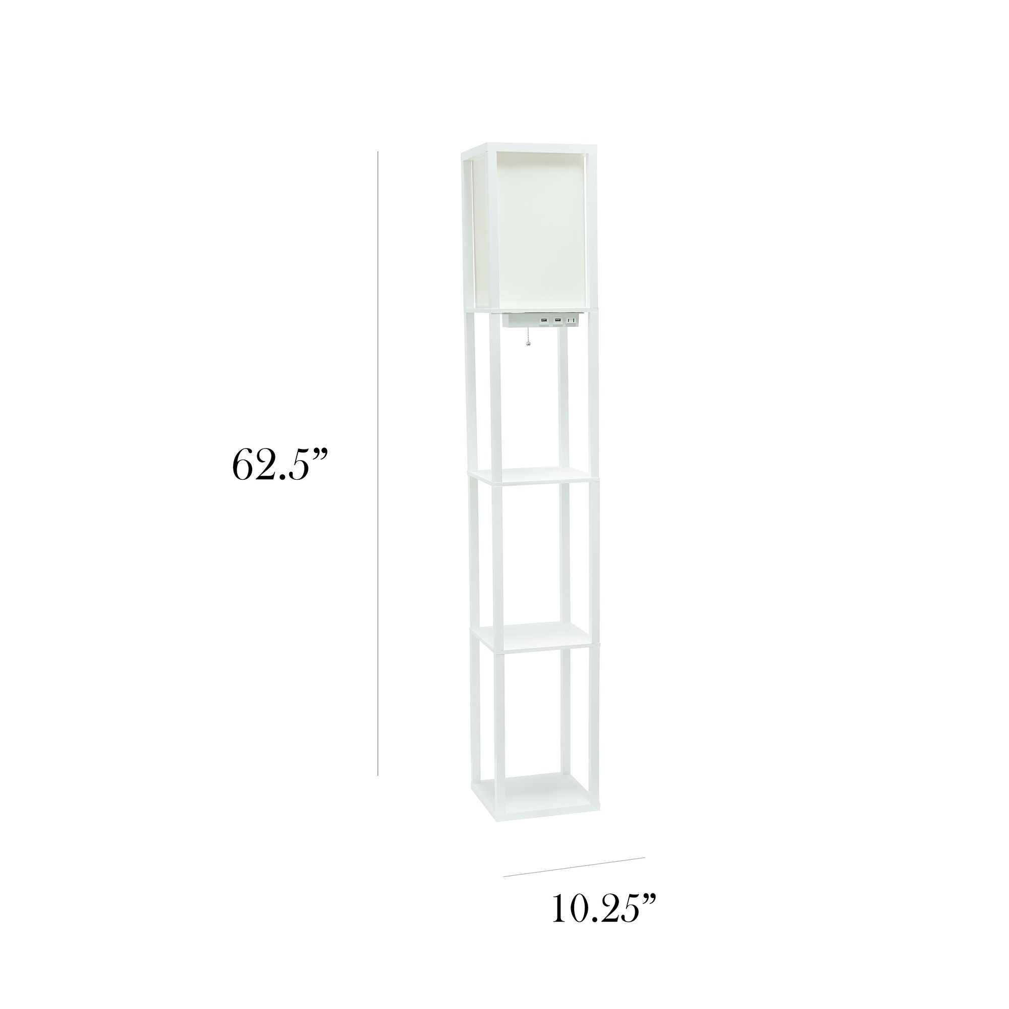 Simple Designs White 3-Self Etagere Floor Lamp with USB Ports and Outlet