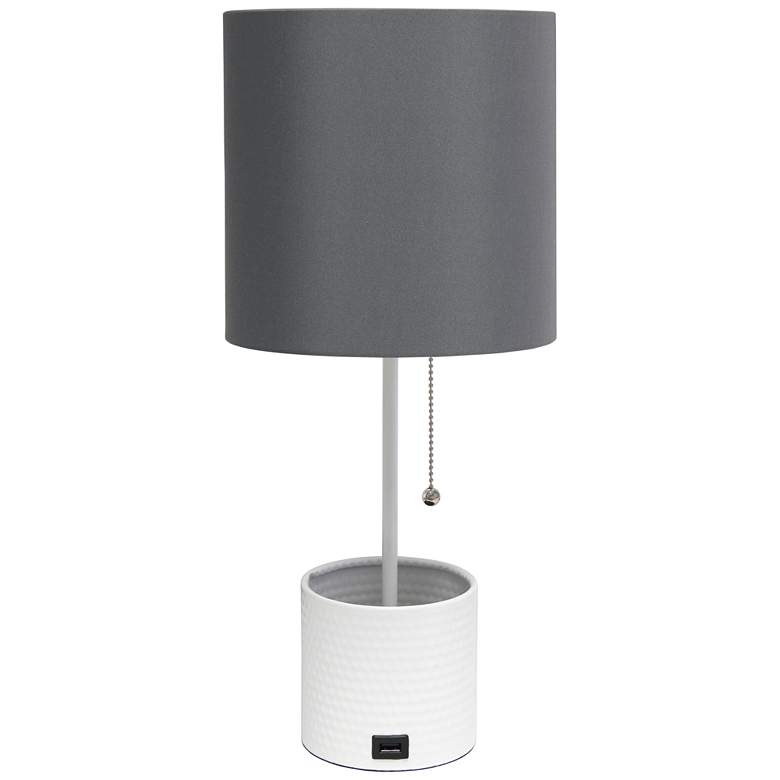 Image 2 Simple Designs White and Gray Metal Table Lamp with Organizer and USB Port
