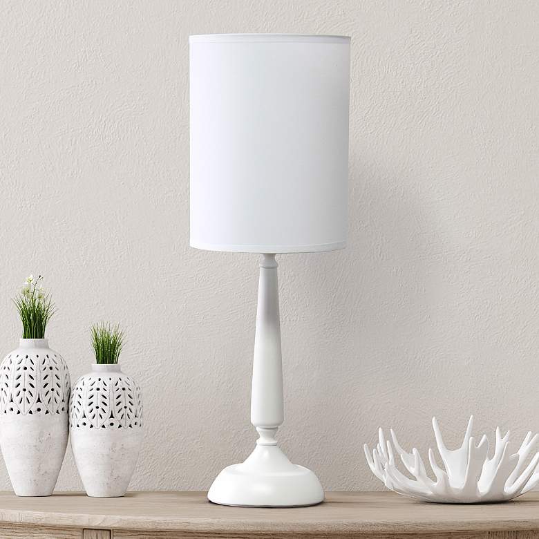 Image 1 Simple Designs White Candlestick Ceramic Accent Table Lamp