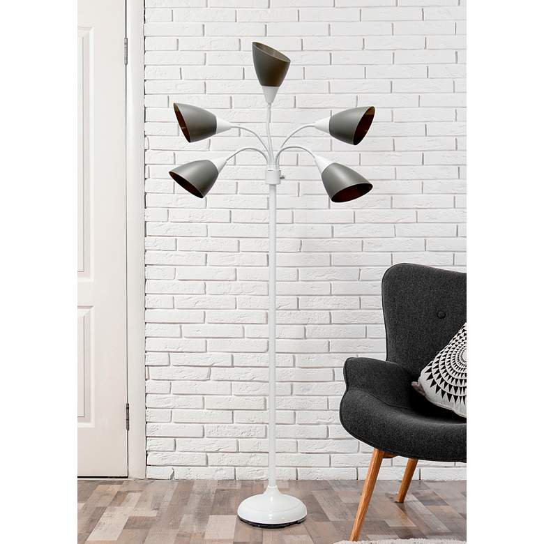 Image 1 Simple Designs White Gooseneck Floor Lamp with Gray Shades