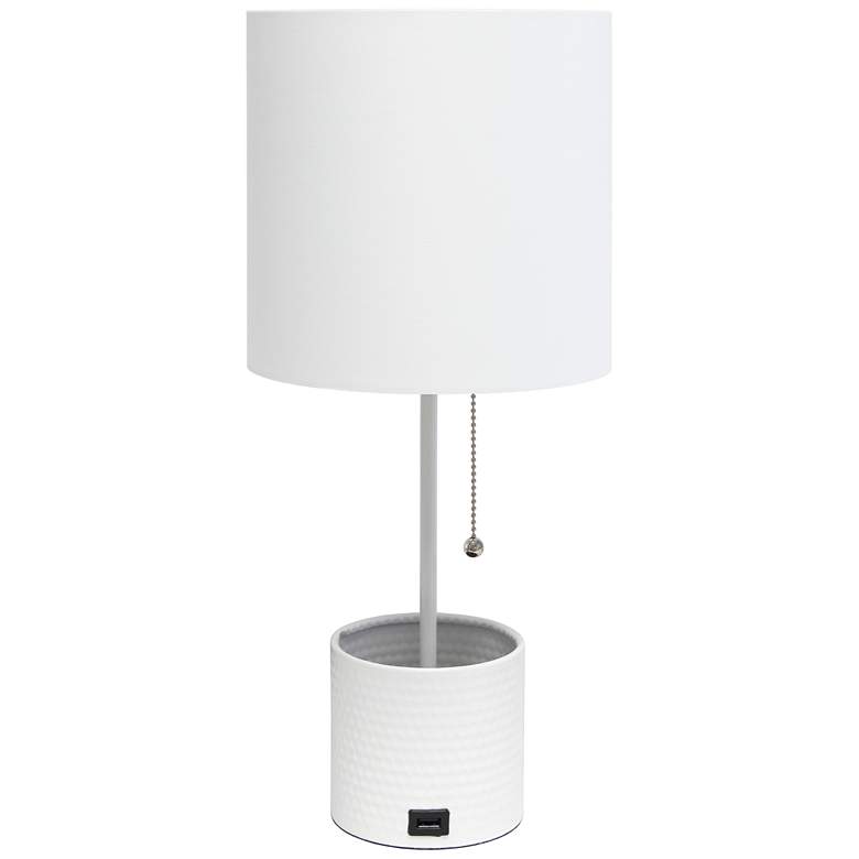 Image 2 Simple Designs White Hammered Metal Table Lamp with Organizer and USB Port
