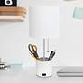 Simple Designs White Hammered Metal Table Lamp with Organizer and USB Port