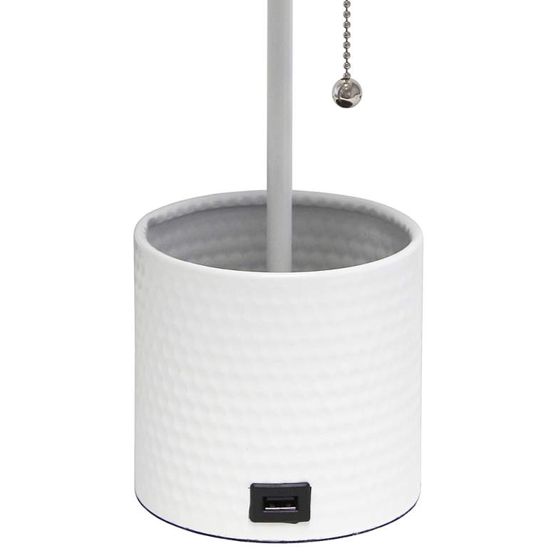 Image 4 Simple Designs White Hammered Metal Table Lamp with Organizer and USB Port more views