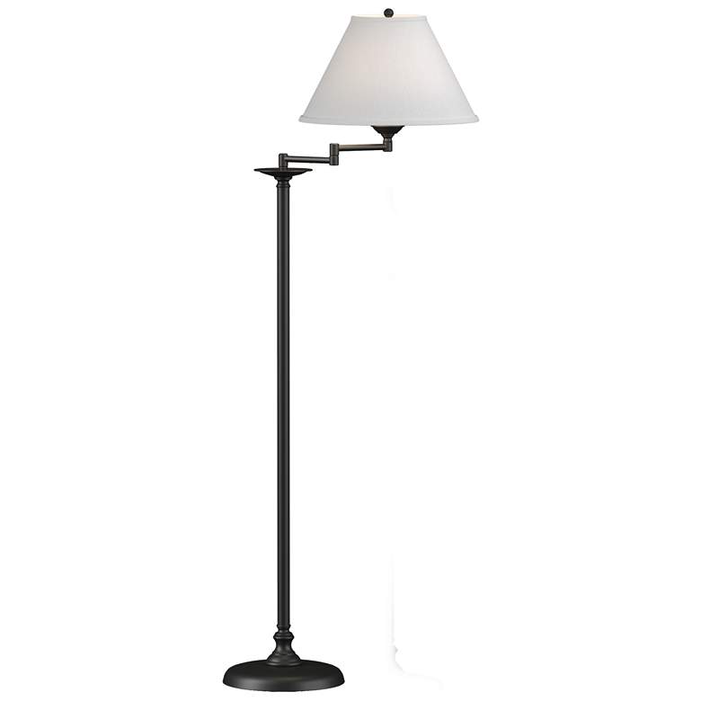 Image 1 Simple Lines 56 inchH Black Swing Arm Floor Lamp With Natural Anna Shade