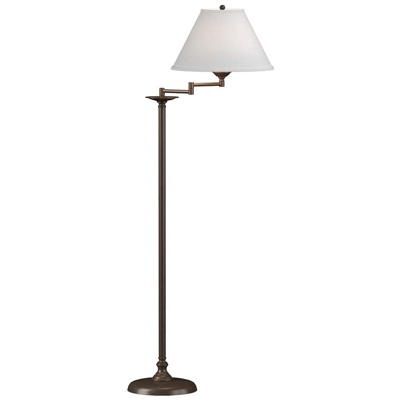 Image 1 Simple Lines 56 inchH Bronze Swing Arm Floor Lamp With Natural Anna Shade