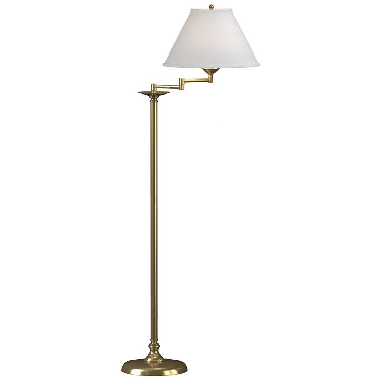 Image 1 Simple Lines 56 inchH Modern Brass Swing Arm Floor Lamp w/ Anna Shade