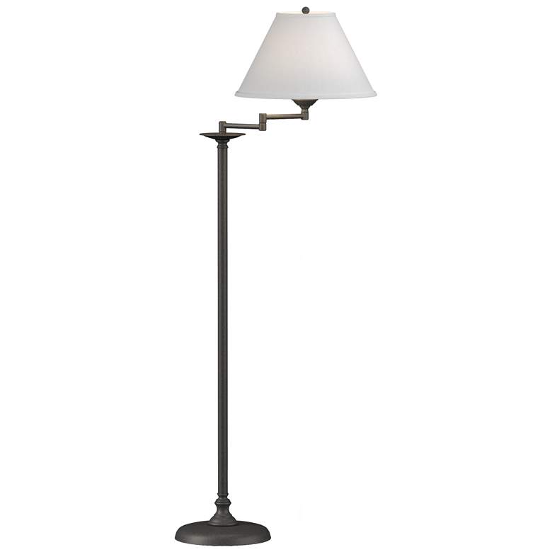 Image 1 Simple Lines 56"H Natural Iron Swing Arm Floor Lamp w/ Anna Shade