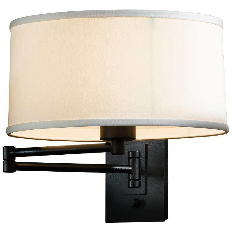 Image 1 Simple Swing Arm Sconce - Black Finish - Natural Anna Shade