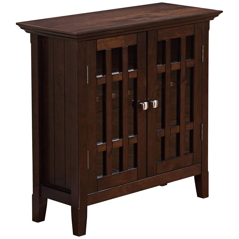 Image 1 Simpli Home Bedford Dark Tobacco Wood Low Storage Cabinet