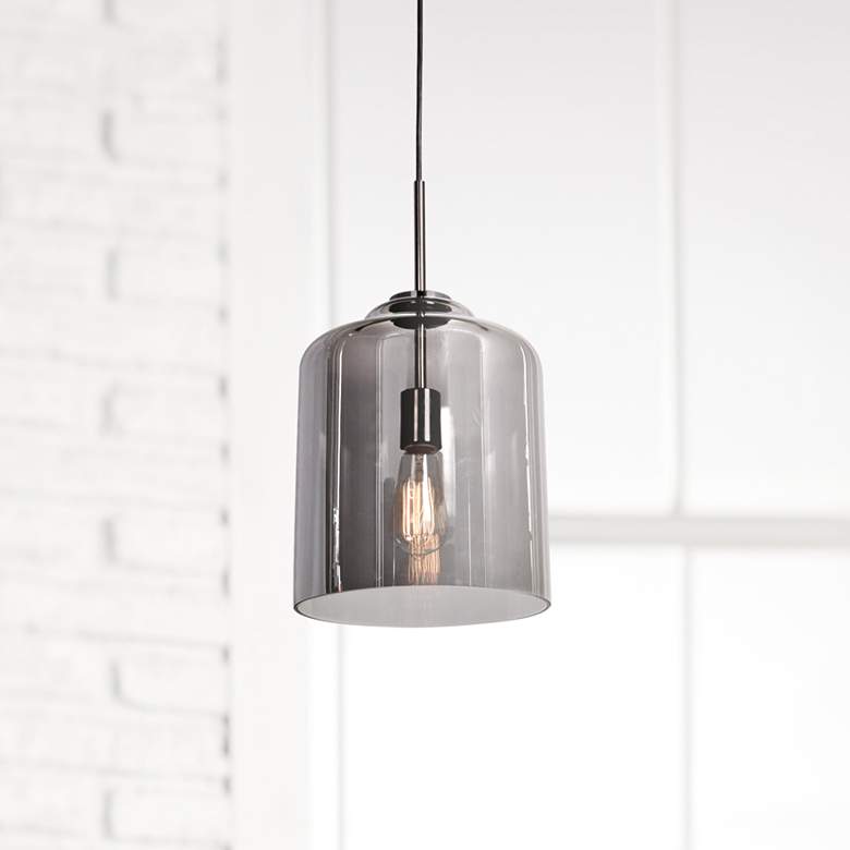 Image 1 Simplicite 9 1/2"W Black Nickel and Glass LED Mini Pendant