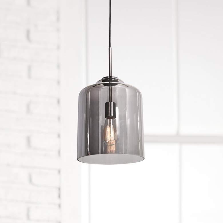 Image 1 Simplicite 9 1/2 inchW Black Nickel and Glass LED Mini Pendant