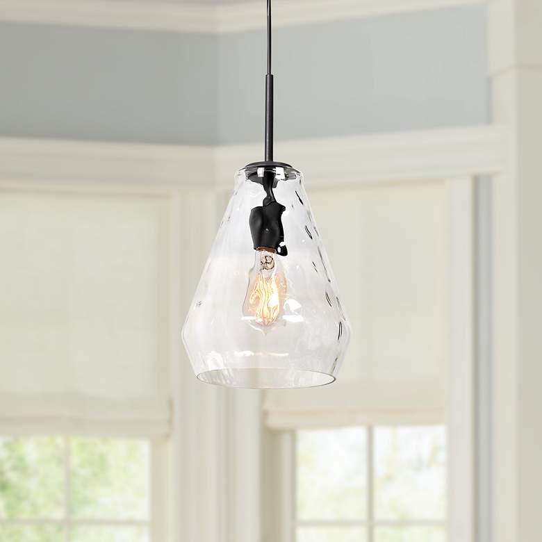 Image 1 Simplicite 9" Wide Black and Glass LED Mini Pendant