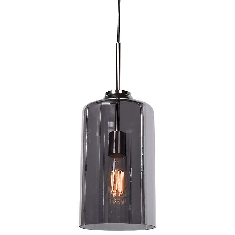 Image 1 Simplicite Tall Cylinder Pendant - Black Chrome, Smoke Glass Diffuser