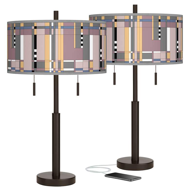 Image 1 Simplicity Robbie Bronze USB Table Lamps Set of 2