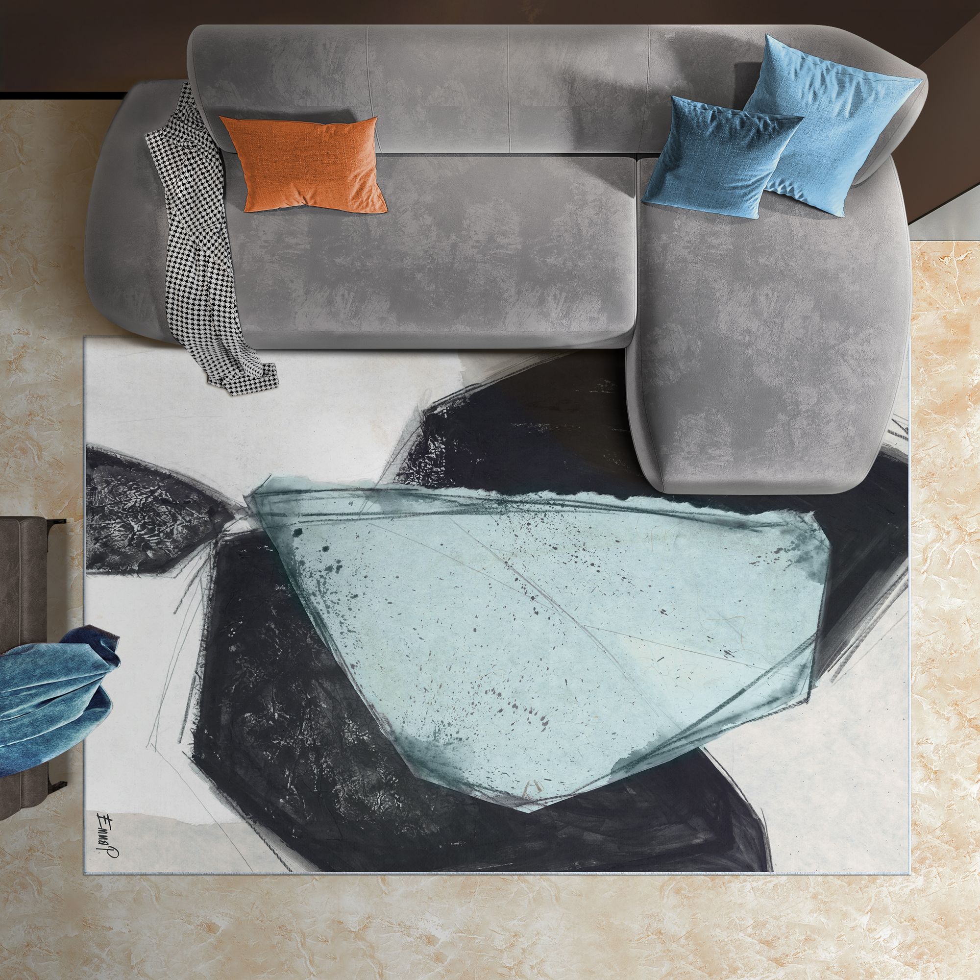 Image 2 Simply Shapes II Washable Geometric Art Area Rug size 5'x8' more views