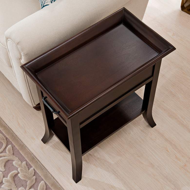 Image 6 Simpson 13 inch Wide Chocolate Cherry Tray Edge Chairside Table more views