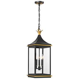 Image1 of Simpson 3 Light Matte Black + Textured Gold Outdoor Pendant