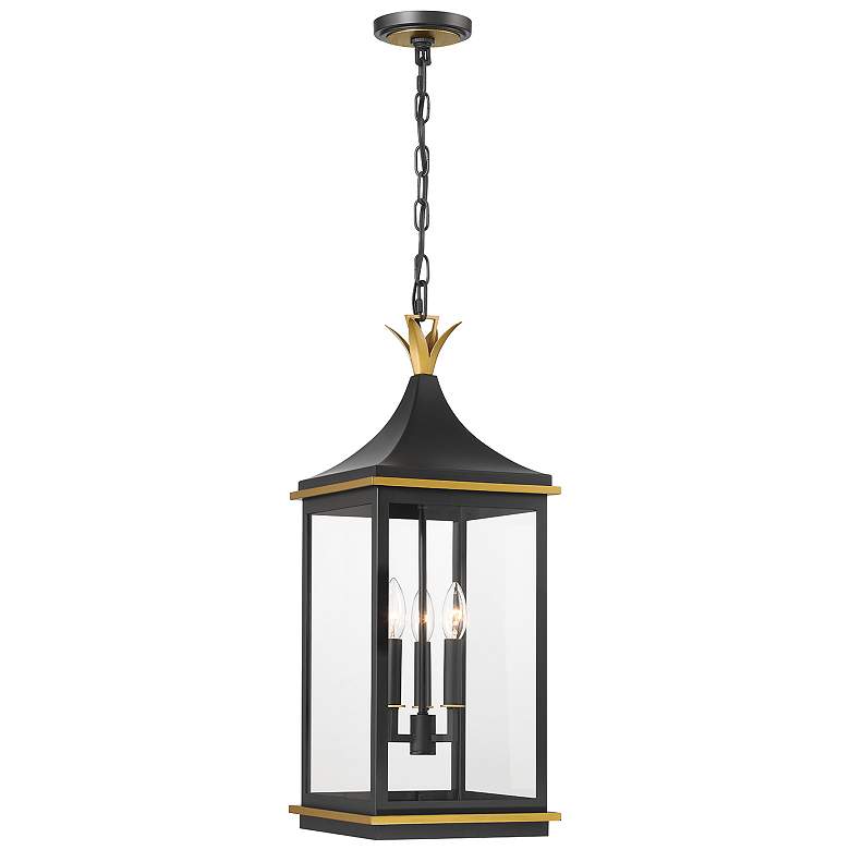 Image 1 Simpson 3 Light Matte Black + Textured Gold Outdoor Pendant