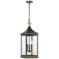 Simpson 3 Light Matte Black + Textured Gold Outdoor Pendant