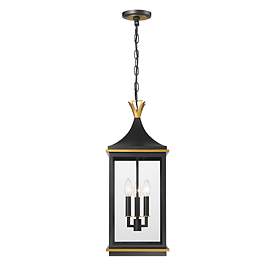 Image2 of Simpson 3 Light Matte Black + Textured Gold Outdoor Pendant more views