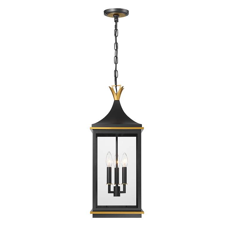 Image 2 Simpson 3 Light Matte Black + Textured Gold Outdoor Pendant more views