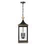 Thumbnail2 of Simpson 3 Light Matte Black + Textured Gold Outdoor Pendant more views